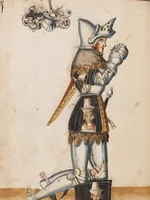 An illustration from Portraits of the Habsburg family and of knights killed in the Battle of Sempach (1386) (1560)