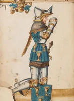 An illustration from Portraits of the Habsburg family and of knights killed in the Battle of Sempach (1386) (1560)