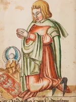An illustration from Portraits of the Habsburg family and of knights killed in the Battle of Sempach (1386) (1560)