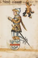 An illustration from Portraits of the Habsburg family and of knights killed in the Battle of Sempach (1386) (1560)
