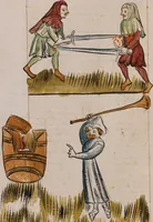 An illustration from Nycolaus de Lyra, Postilla super libros Iosue, Iudicum, Ruth, Esdrae, Iob (1401)