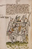 An illustration from Nycolaus de Lyra, Postilla super libros Iosue, Iudicum, Ruth, Esdrae, Iob (1401)
