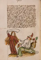 An illustration from Nycolaus de Lyra, Postilla super libros Iosue, Iudicum, Ruth, Esdrae, Iob (1401)