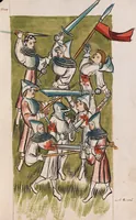 An illustration from Nycolaus de Lyra, Postilla super libros Iosue, Iudicum, Ruth, Esdrae, Iob (1401)
