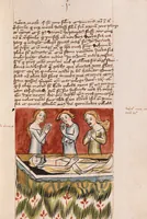 An illustration from Nycolaus de Lyra, Postilla super libros Iosue, Iudicum, Ruth, Esdrae, Iob (1401)