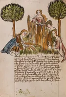 An illustration from Nycolaus de Lyra, Postilla super libros Iosue, Iudicum, Ruth, Esdrae, Iob (1401)