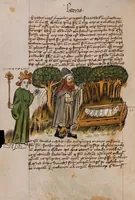 An illustration from Nycolaus de Lyra, Postilla super libros Iosue, Iudicum, Ruth, Esdrae, Iob (1401)