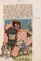 An illustration from Nycolaus de Lyra, Postilla super libros Iosue, Iudicum, Ruth, Esdrae, Iob (1401)