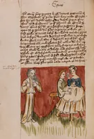 An illustration from Nycolaus de Lyra, Postilla super libros Iosue, Iudicum, Ruth, Esdrae, Iob (1401)