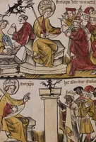 An illustration from Nycolaus de Lyra, Postilla super Ieremiam, Danielem, in Machabaeorum et Iudith (1393)