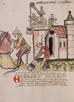 An illustration from Nycolaus de Lyra, Postilla super Ieremiam, Danielem, in Machabaeorum et Iudith (1393)