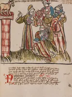 An illustration from Nycolaus de Lyra, Postilla super Ieremiam, Danielem, in Machabaeorum et Iudith (1393)