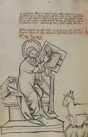 An illustration from Nycolaus de Lyra, Postilla super Evangelia Iohannis, Lucae et Marci, postilla super Tobiam et Baruch (1392)