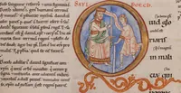 An illustration from Psalterium cum glossa ordinaria; Cantica ad laudes et ferialia glossata (1150)