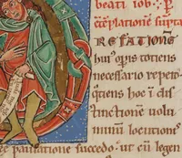 An illustration from Gregorius, <i>Moralia in Iob</i>, Books 17 to 35 (1463)