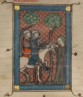 An illustration from Roman du Bon Chevalier Tristan, Fils au Bon Roy Meliadus de Leonois (1320)