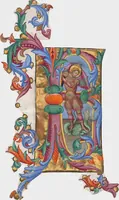 An illustration from Initial R or B: Saint Michael and the Dragon, cutting from an antiphonal (1446)