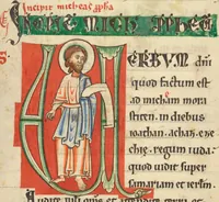 An illustration from Historiated Initial from a Bible (1131)