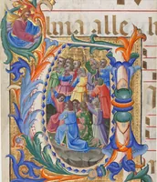 An illustration from Initial V: The Children of the World Praising the Lord, cutting from a gradual (1430)