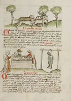 An illustration from Fables; Exemplum de Tribus Latronibus; Defensio Curatorum Adversus Fratres Mendicantes, 1357; De Balsamo (Ch. 7 of De Mirabilibus); homilies on the Gospel of Luke; De septem sacramentis; and others (1450)