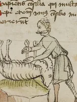 An illustration from Fables; Exemplum de Tribus Latronibus; Defensio Curatorum Adversus Fratres Mendicantes, 1357; De Balsamo (Ch. 7 of De Mirabilibus); homilies on the Gospel of Luke; De septem sacramentis; and others (1450)