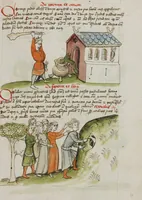 An illustration from Fables; Exemplum de Tribus Latronibus; Defensio Curatorum Adversus Fratres Mendicantes, 1357; De Balsamo (Ch. 7 of De Mirabilibus); homilies on the Gospel of Luke; De septem sacramentis; and others (1450)