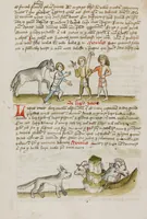 An illustration from Fables; Exemplum de Tribus Latronibus; Defensio Curatorum Adversus Fratres Mendicantes, 1357; De Balsamo (Ch. 7 of De Mirabilibus); homilies on the Gospel of Luke; De septem sacramentis; and others (1450)