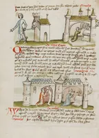 An illustration from Fables; Exemplum de Tribus Latronibus; Defensio Curatorum Adversus Fratres Mendicantes, 1357; De Balsamo (Ch. 7 of De Mirabilibus); homilies on the Gospel of Luke; De septem sacramentis; and others (1450)