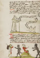 An illustration from Fables; Exemplum de Tribus Latronibus; Defensio Curatorum Adversus Fratres Mendicantes, 1357; De Balsamo (Ch. 7 of De Mirabilibus); homilies on the Gospel of Luke; De septem sacramentis; and others (1450)
