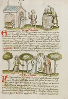 An illustration from Fables; Exemplum de Tribus Latronibus; Defensio Curatorum Adversus Fratres Mendicantes, 1357; De Balsamo (Ch. 7 of De Mirabilibus); homilies on the Gospel of Luke; De septem sacramentis; and others (1450)