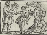 An illustration from Imagini Delli Dei De Gl'Antichi Di Vincenzo Cartari Reggiano: Ridotte da capo à piedi alle loro reali, & non più per l'adietro osseruate simiglianze. Cauate da' Marmi, Bronzi, Medaglie, Gioie, & altre memorie antiche; con esquisito studio, & particolare diligenza Da Lorenzo Pignoria Padoano. Aggionteui le Annotationi del medesimo sopra tutta l'opera ... Con le Allegorie sopra le Imagini di Cesare Malfatti Padoano, migliorate, & accresciute nouamente. Et vn Catalogo di cento più famosi dei della Gentilità. Con l'aggiunta d'vn'altro Catalogo de gl'Autori Antichi, & Moderni ... (1674)