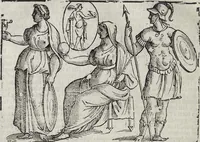 An illustration from Imagini Delli Dei De Gl'Antichi Di Vincenzo Cartari Reggiano: Ridotte da capo à piedi alle loro reali, & non più per l'adietro osseruate simiglianze. Cauate da' Marmi, Bronzi, Medaglie, Gioie, & altre memorie antiche; con esquisito studio, & particolare diligenza Da Lorenzo Pignoria Padoano. Aggionteui le Annotationi del medesimo sopra tutta l'opera ... Con le Allegorie sopra le Imagini di Cesare Malfatti Padoano, migliorate, & accresciute nouamente. Et vn Catalogo di cento più famosi dei della Gentilità. Con l'aggiunta d'vn'altro Catalogo de gl'Autori Antichi, & Moderni ... (1674)