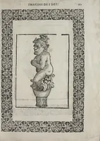 Picture 202 of 204 from Imagini Delli Dei De Gl'Antichi Di Vincenzo Cartari Reggiano: Ridotte da capo à piedi alle loro reali, & non più per l'adietro osseruate simiglianze. Cauate da' Marmi, Bronzi, Medaglie, Gioie, & altre memorie antiche; con esquisito studio, & particolare diligenza Da Lorenzo Pignoria Padoano. Aggionteui le Annotationi del medesimo sopra tutta l'opera ... Con le Allegorie sopra le Imagini di Cesare Malfatti Padoano, migliorate, & accresciute nouamente. Et vn Catalogo di cento più famosi dei della Gentilità. Con l'aggiunta d'vn'altro Catalogo de gl'Autori Antichi, & Moderni ... (1674), leaf 395