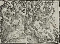 An illustration from Imagini Delli Dei De Gl'Antichi Di Vincenzo Cartari Reggiano: Ridotte da capo à piedi alle loro reali, & non più per l'adietro osseruate simiglianze. Cauate da' Marmi, Bronzi, Medaglie, Gioie, & altre memorie antiche; con esquisito studio, & particolare diligenza Da Lorenzo Pignoria Padoano. Aggionteui le Annotationi del medesimo sopra tutta l'opera ... Con le Allegorie sopra le Imagini di Cesare Malfatti Padoano, migliorate, & accresciute nouamente. Et vn Catalogo di cento più famosi dei della Gentilità. Con l'aggiunta d'vn'altro Catalogo de gl'Autori Antichi, & Moderni ... (1674)