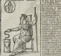 Picture 27 of 204 from Imagini Delli Dei De Gl'Antichi Di Vincenzo Cartari Reggiano: Ridotte da capo à piedi alle loro reali, & non più per l'adietro osseruate simiglianze. Cauate da' Marmi, Bronzi, Medaglie, Gioie, & altre memorie antiche; con esquisito studio, & particolare diligenza Da Lorenzo Pignoria Padoano. Aggionteui le Annotationi del medesimo sopra tutta l'opera ... Con le Allegorie sopra le Imagini di Cesare Malfatti Padoano, migliorate, & accresciute nouamente. Et vn Catalogo di cento più famosi dei della Gentilità. Con l'aggiunta d'vn'altro Catalogo de gl'Autori Antichi, & Moderni ... (1674), leaf 74