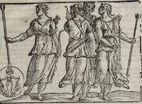 An illustration from Imagini Delli Dei De Gl'Antichi Di Vincenzo Cartari Reggiano: Ridotte da capo à piedi alle loro reali, & non più per l'adietro osseruate simiglianze. Cauate da' Marmi, Bronzi, Medaglie, Gioie, & altre memorie antiche; con esquisito studio, & particolare diligenza Da Lorenzo Pignoria Padoano. Aggionteui le Annotationi del medesimo sopra tutta l'opera ... Con le Allegorie sopra le Imagini di Cesare Malfatti Padoano, migliorate, & accresciute nouamente. Et vn Catalogo di cento più famosi dei della Gentilità. Con l'aggiunta d'vn'altro Catalogo de gl'Autori Antichi, & Moderni ... (1674)