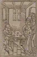 An illustration from 'Gesta Romanorum', dt. ; Aeneas Silvius Piccolomini: De duobus amantibus Euryalo et Lucretia, in der Übersetzung des Niklas von Wyle (1. Translatze) ; Lucianus Samosatensis (Druck) ; Giovanni Boccaccio (Druck) (1470)