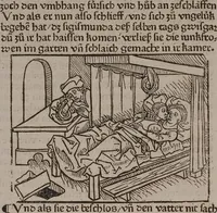 Picture 5 of 11 from 'Gesta Romanorum', dt. ; Aeneas Silvius Piccolomini: De duobus amantibus Euryalo et Lucretia, in der Übersetzung des Niklas von Wyle (1. Translatze) ; Lucianus Samosatensis (Druck) ; Giovanni Boccaccio (Druck) (1470), leaf 300