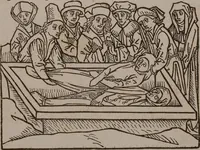 An illustration from 'Gesta Romanorum', dt. ; Aeneas Silvius Piccolomini: De duobus amantibus Euryalo et Lucretia, in der Übersetzung des Niklas von Wyle (1. Translatze) ; Lucianus Samosatensis (Druck) ; Giovanni Boccaccio (Druck) (1470)
