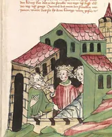 An illustration from Historia septem sapientum, dt. ; Martinus Oppaviensis: Chronicon pontificum et imperatorum, dt. (1450)