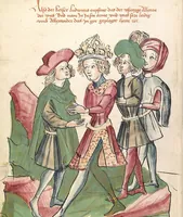 An illustration from Historia septem sapientum, dt. ; Martinus Oppaviensis: Chronicon pontificum et imperatorum, dt. (1450)