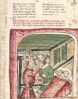 An illustration from Historia septem sapientum, dt. ; Martinus Oppaviensis: Chronicon pontificum et imperatorum, dt. (1450)