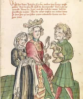 An illustration from Historia septem sapientum, dt. ; Martinus Oppaviensis: Chronicon pontificum et imperatorum, dt. (1450)
