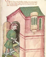 An illustration from Historia septem sapientum, dt. ; Martinus Oppaviensis: Chronicon pontificum et imperatorum, dt. (1450)