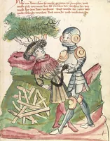 An illustration from Historia septem sapientum, dt. ; Martinus Oppaviensis: Chronicon pontificum et imperatorum, dt. (1450)