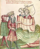 An illustration from Historia septem sapientum, dt. ; Martinus Oppaviensis: Chronicon pontificum et imperatorum, dt. (1450)