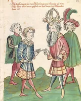 An illustration from Historia septem sapientum, dt. ; Martinus Oppaviensis: Chronicon pontificum et imperatorum, dt. (1450)