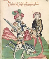 An illustration from Historia septem sapientum, dt. ; Martinus Oppaviensis: Chronicon pontificum et imperatorum, dt. (1450)
