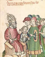 An illustration from Historia septem sapientum, dt. ; Martinus Oppaviensis: Chronicon pontificum et imperatorum, dt. (1450)