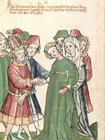 An illustration from Historia septem sapientum, dt. ; Martinus Oppaviensis: Chronicon pontificum et imperatorum, dt. (1450)